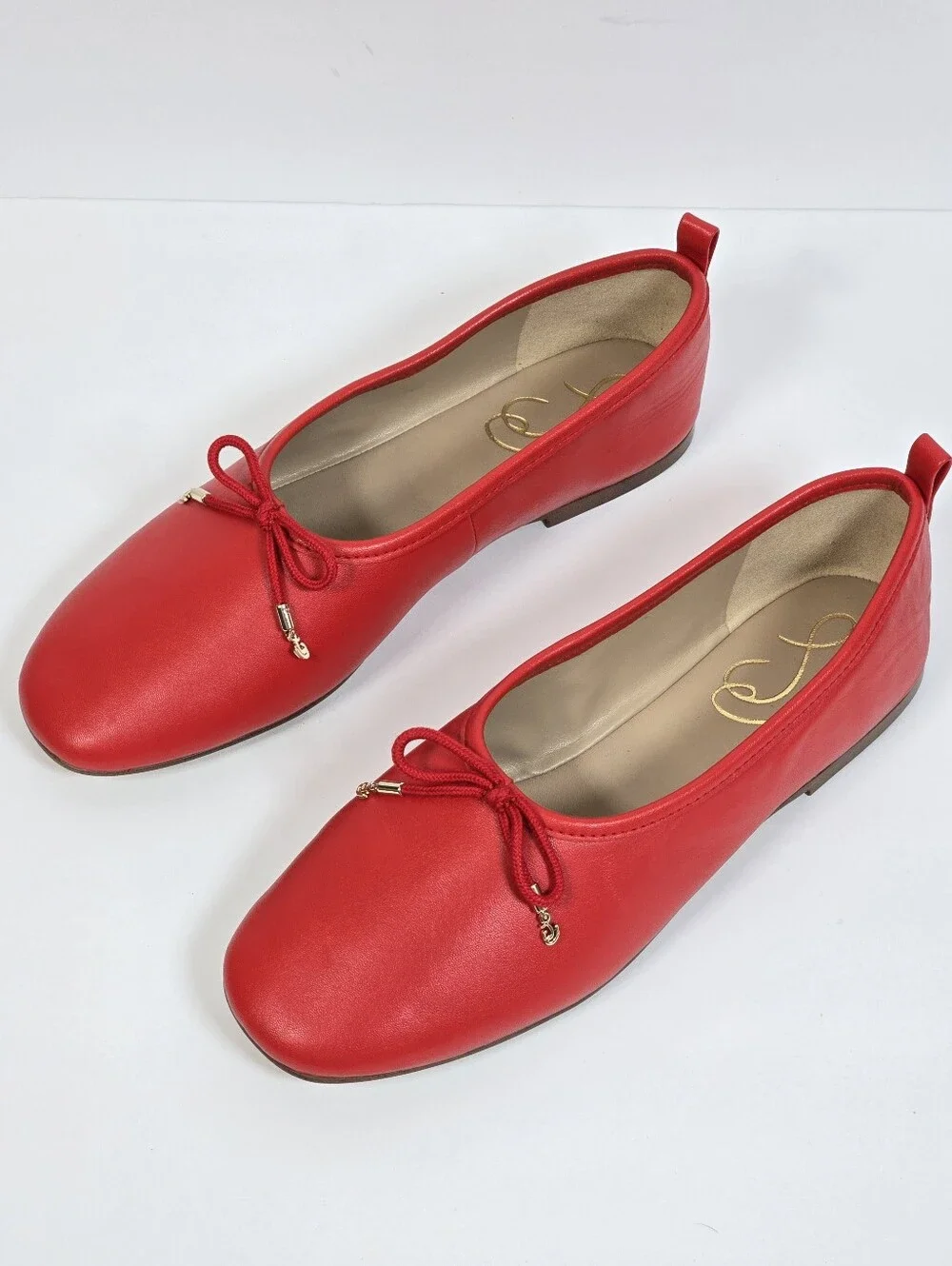 Sam Edelman Ari Ballet Flats Red Leather Bow Square Toe Classic Ballerina 7.5 - Picture 2 of 12